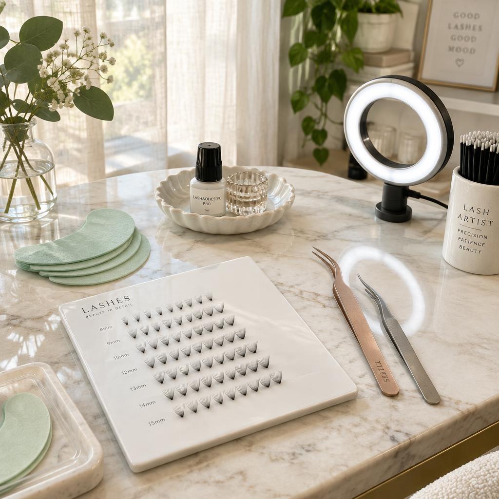 The lash station set up for a client