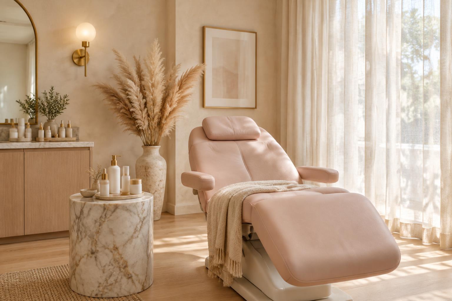 The warm, softly lit treatment room at American Beauty Studio in Glendale